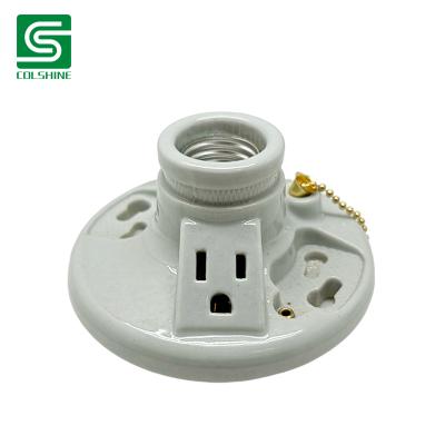 China OEM Screw Mount Ceramic Lampholder Heat Resistant Porcelain Lamp Base with Pull Chain Fabricante