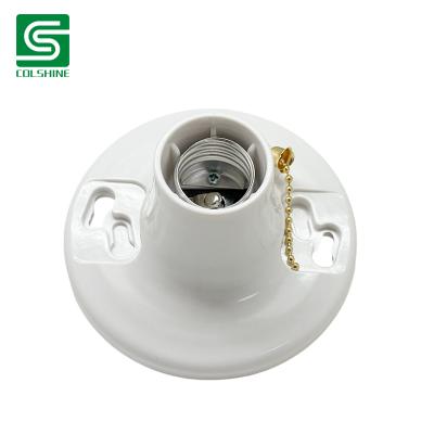 China OEM White Plastic Keyless Ceiling Lampholder Fixture Pull Chain Screw Type Plastic Bulb Socket Fabricante