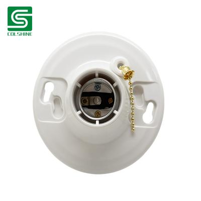 China OEM Plastic Pull Chain Lampholder High Quality Ceiling Lamp Holder White Round Screw Base Socket Fabricante