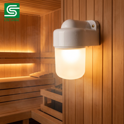 China OEM Premium Ceramic Sauna Lamp Fixture Designed for Heat Resistant Lighting Solutions in Modern and Traditional Sauna Rooms Fabricante