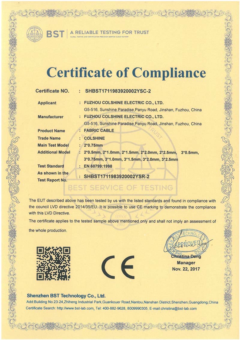 Certificado CE de Cabos de Tecido Têxtil